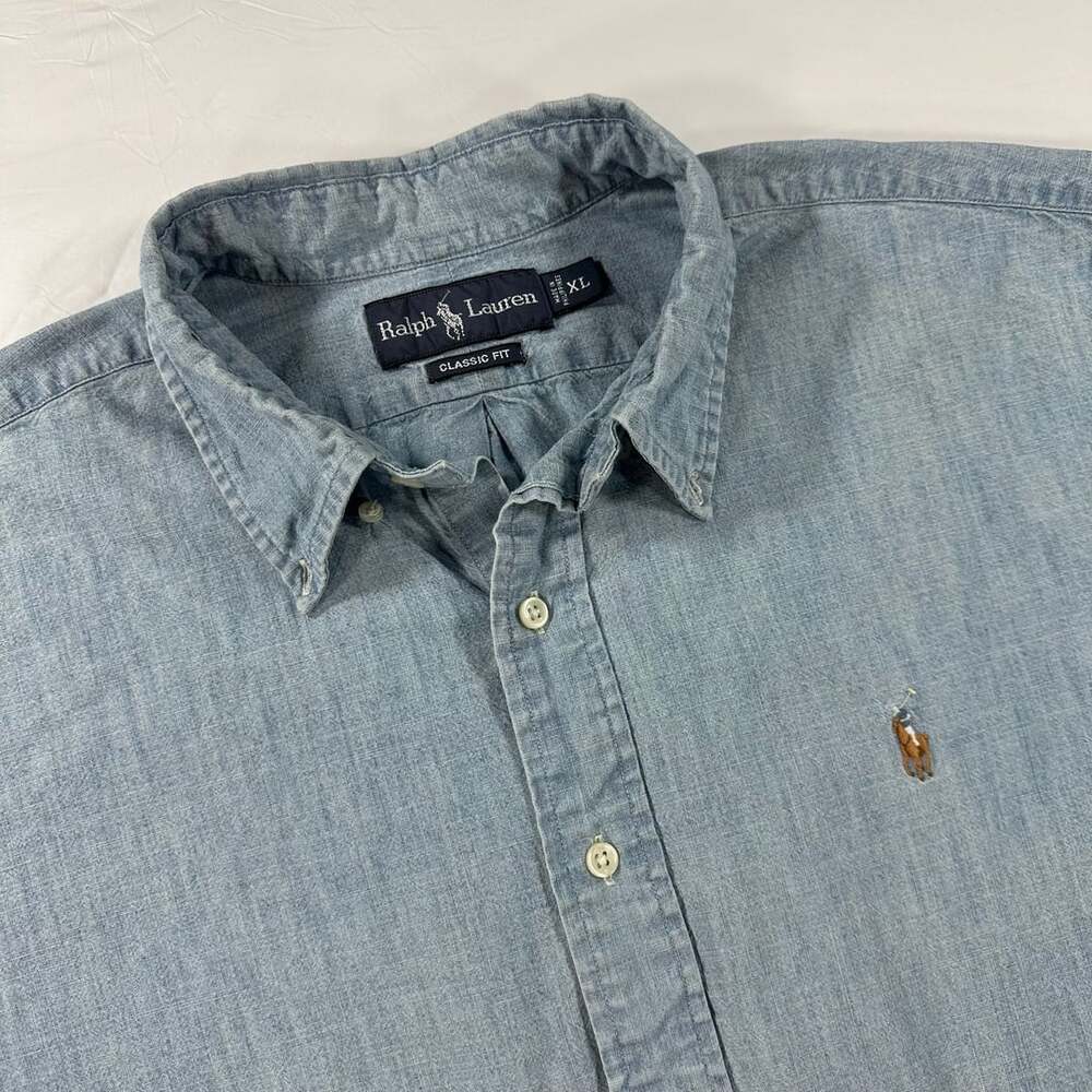 Polo Ralph Lauren Classic Fit Mens Chambray Shirt Denim Size XL Flesh Pony